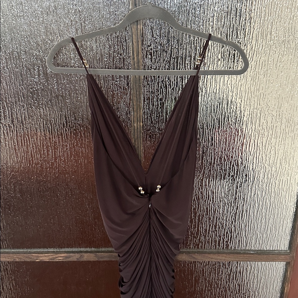 Ronny Kobo Anya V-Neck Column Jersey Maxi Dress in chocolate size Medium. - Picture 10 of 14